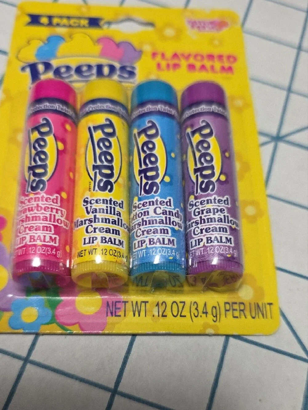 Peeps Kids Flavored Lip Balm 4-Pack - Pink, Yellow, Blue, Purple